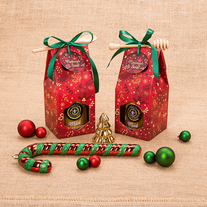 1 miód w kolorowym pudełku na Boże Narodzenie