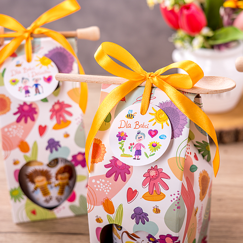 1 miód w kwiatowym pudełku na Dzień Babci i Dziadka z 1 znakiem zodiaku