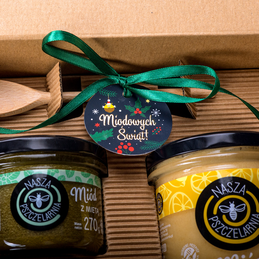 1 duży miód i 2 miodki w pudełku na Boże Narodzenie