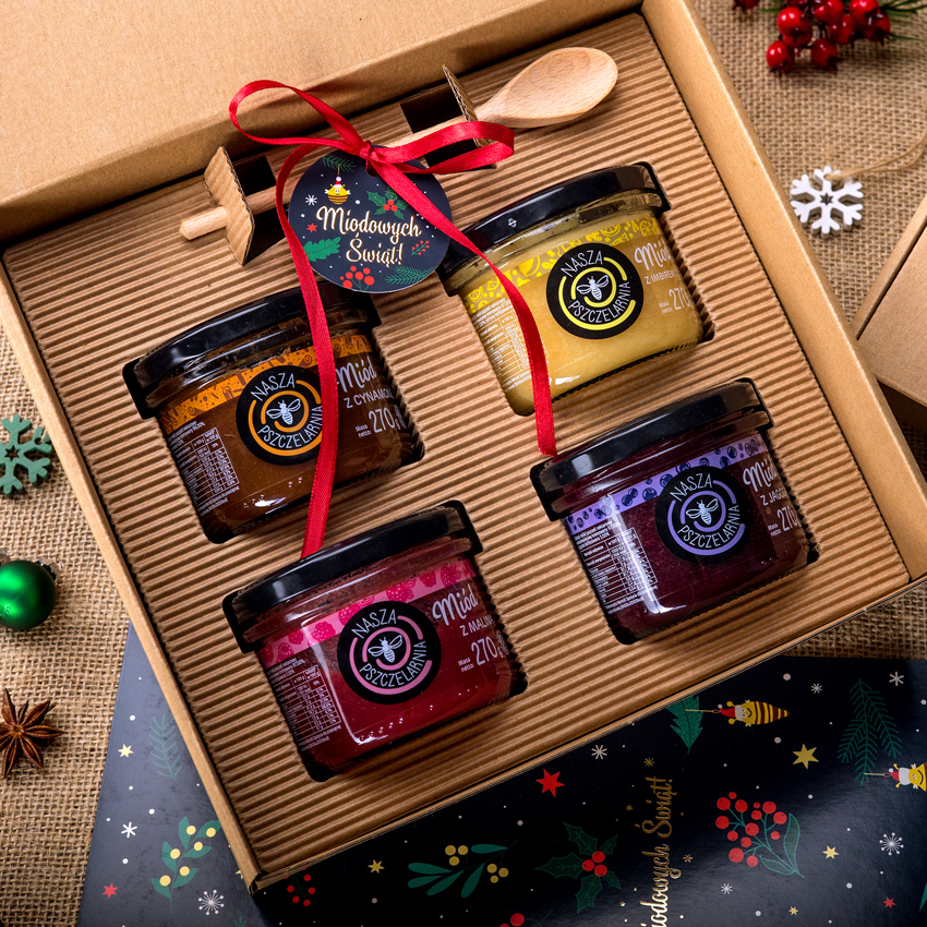 4 miodki w pudełku na Boże Narodzenie