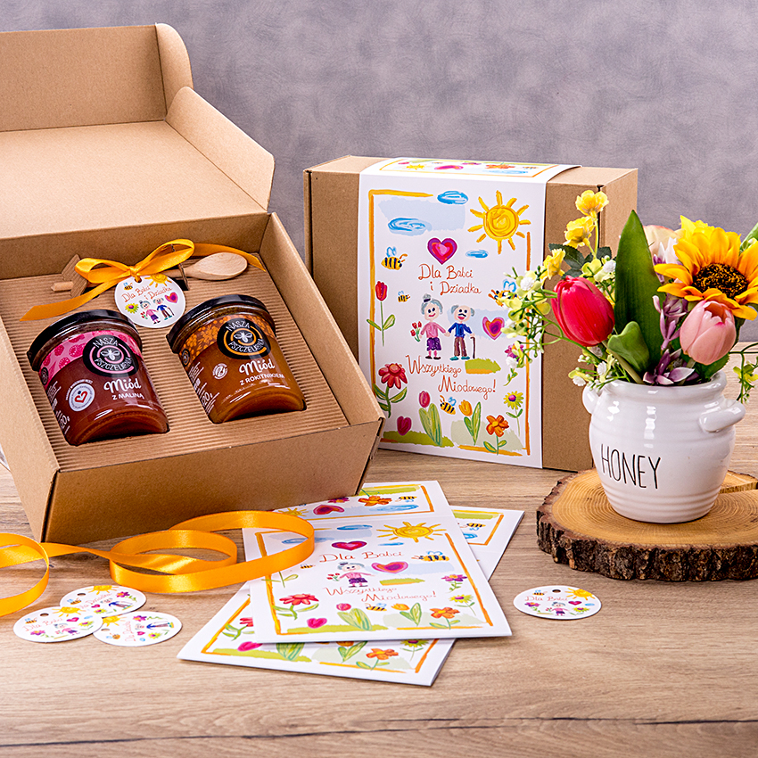 2 miody w pudełku na Dzień Babci i Dziadka