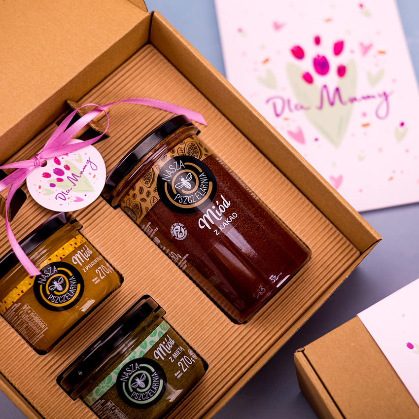 1 duży miód i 2 miodki w pudełku na Dzień Matki