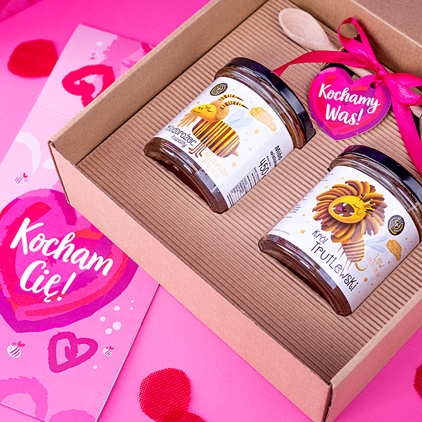 2 miody w pudełku na Walentynki z 2 znakami zodiaku