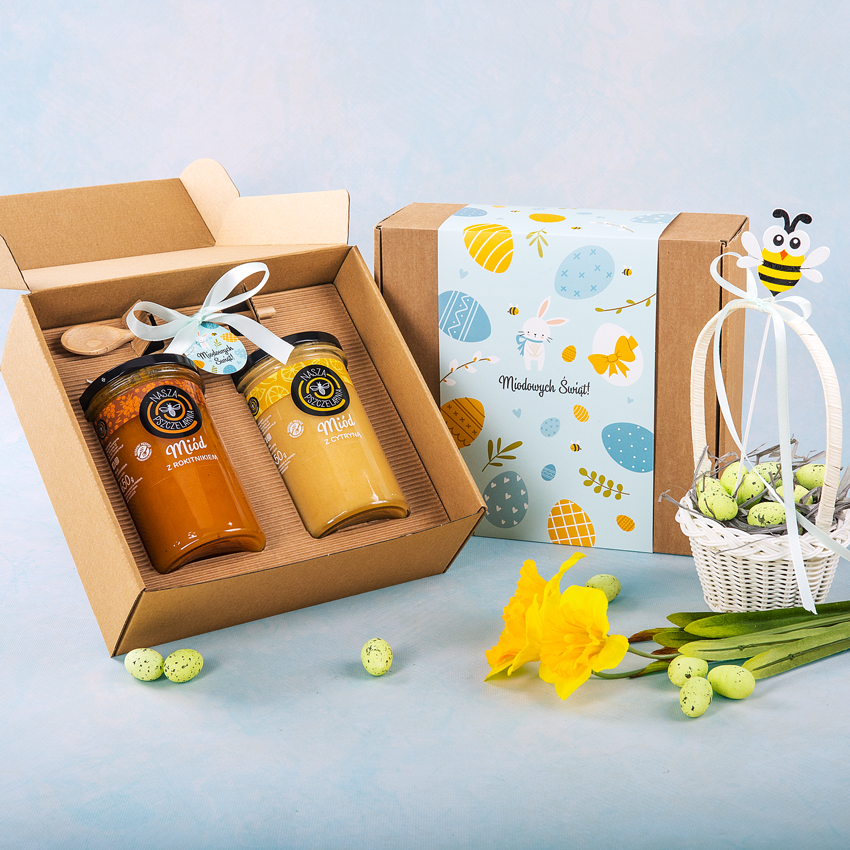 2 duże miody w pudełku na Wielkanoc
