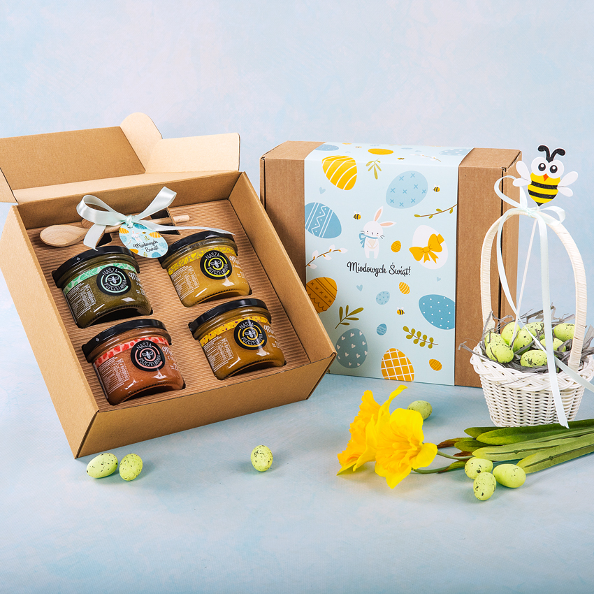 4 miodki w pudełku na Wielkanoc