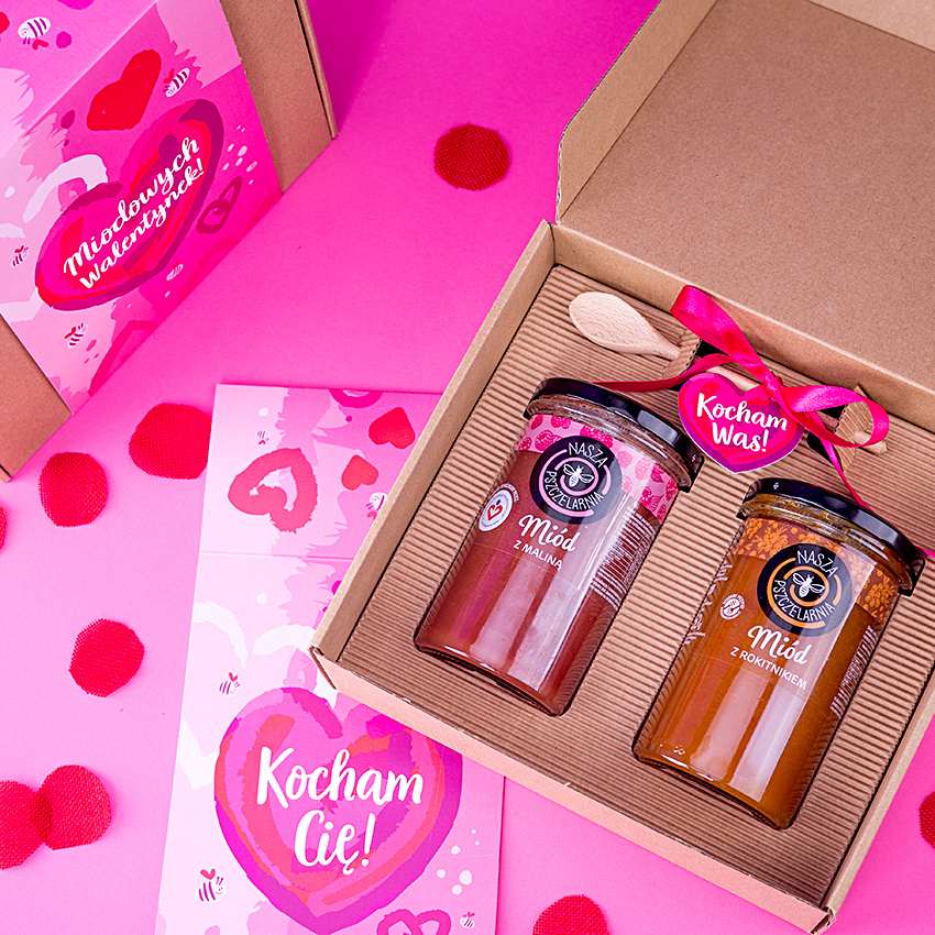 2 duże miody w pudełku na Walentynki
