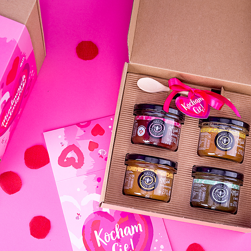 4 miodki w pudełku na Walentynki