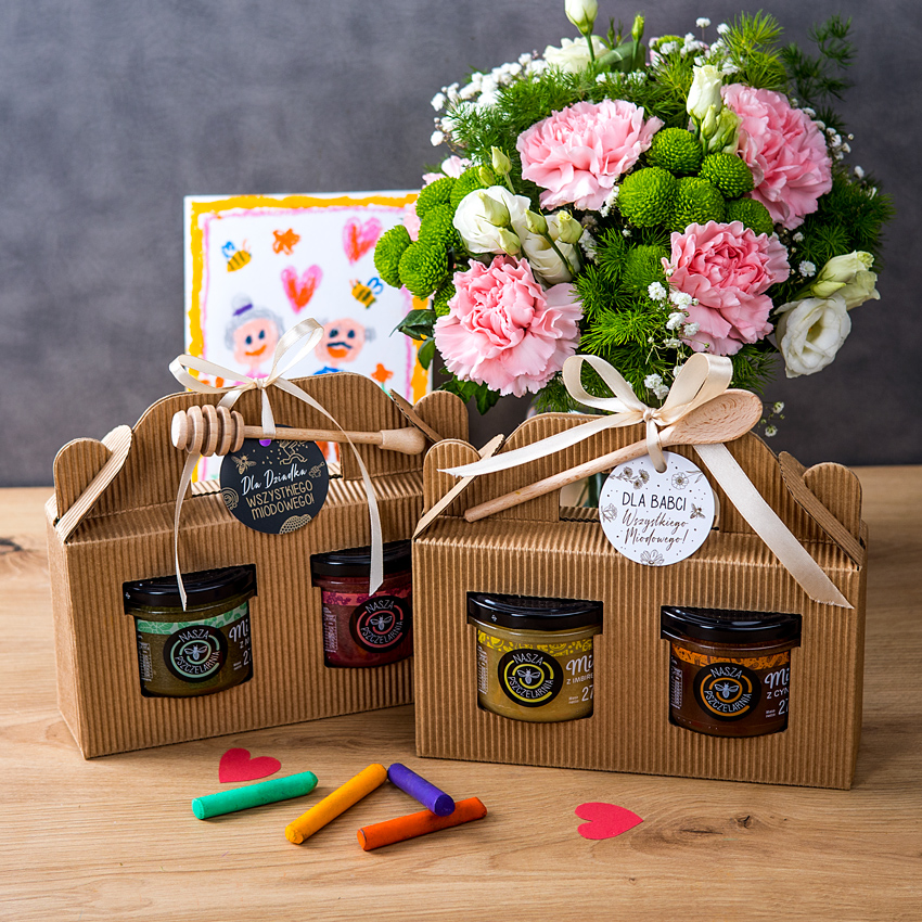 2 miodki w kartoniku na Dzień Babci lub Dziadka