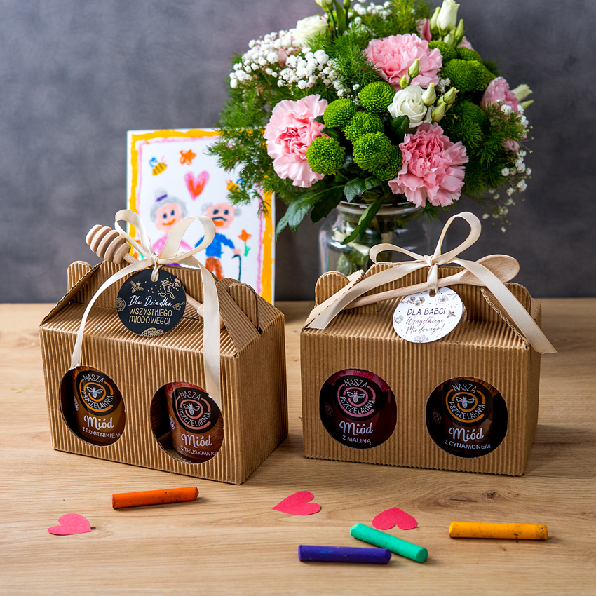 2 miody w kartoniku na Dzień Babci lub Dziadka