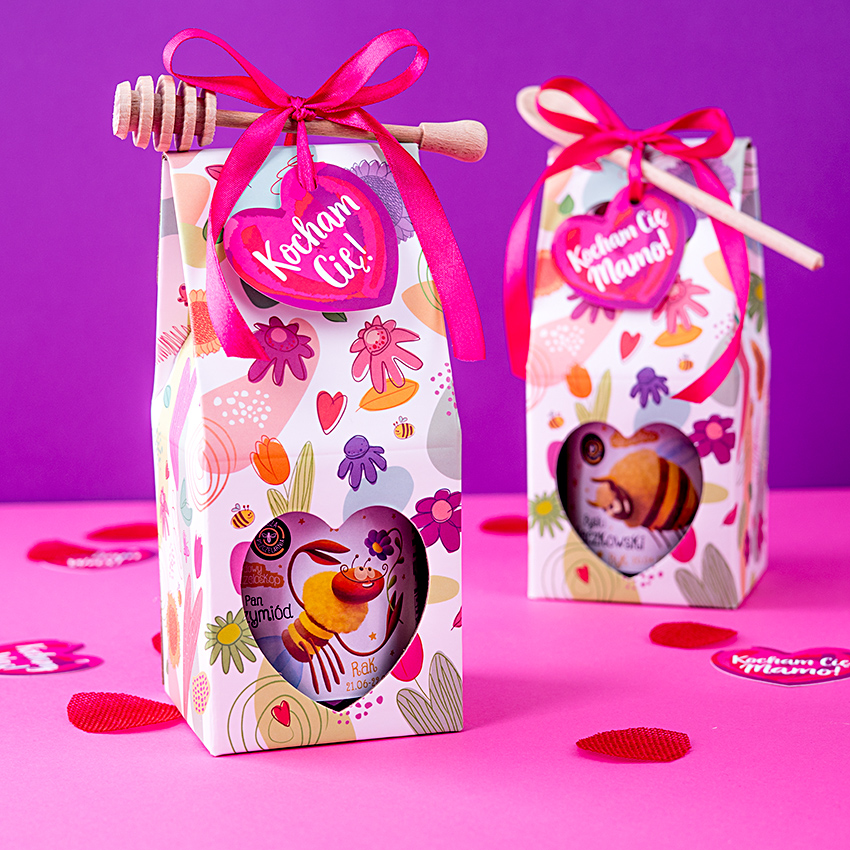 1 miód w kwiatowym pudełku na Walentynki z 1 znakiem zodiaku