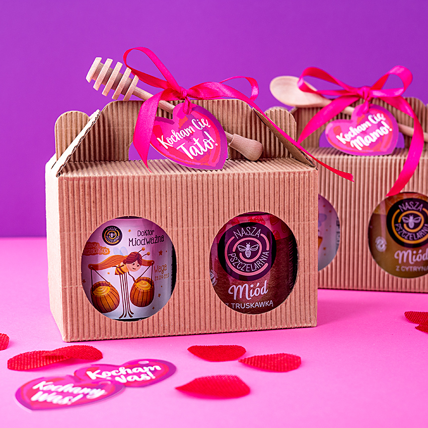 2 miody w kartoniku na Walentynki z 1 znakiem zodiaku