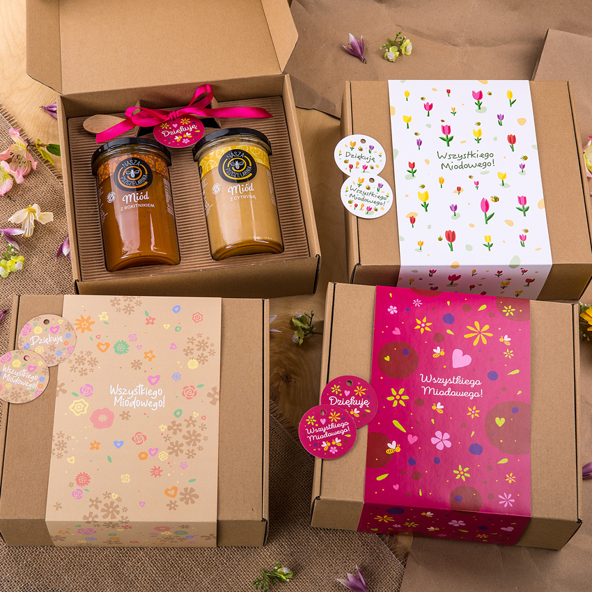2 duże miody w pudełku na Dzień Kobiet