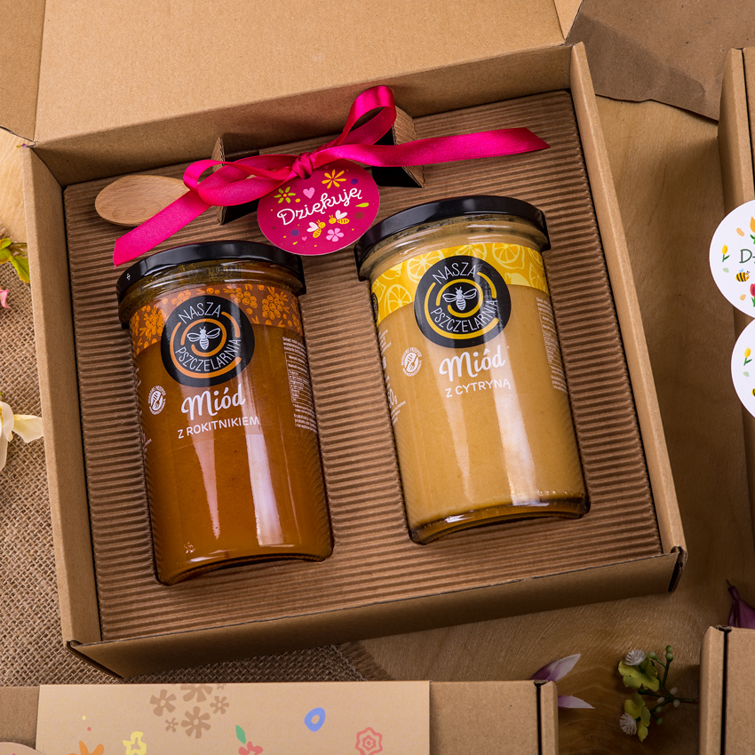 2 duże miody w pudełku na Dzień Kobiet