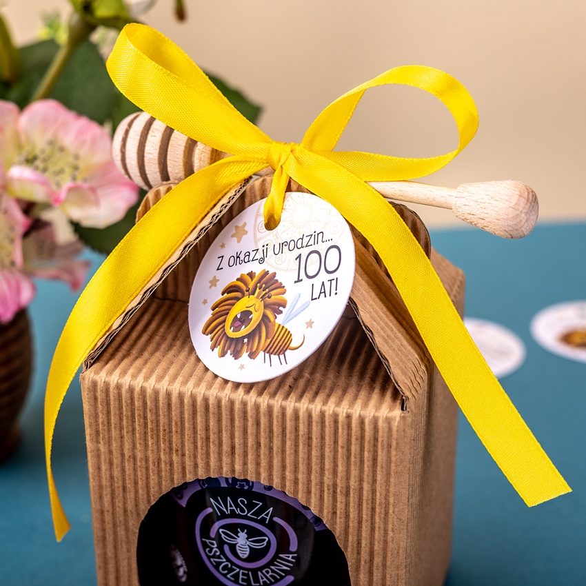 1 miód w kartoniku na urodziny ze znakiem zodiaku