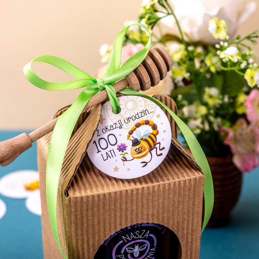 1 duży miód w kartoniku na urodziny ze znakiem zodiaku