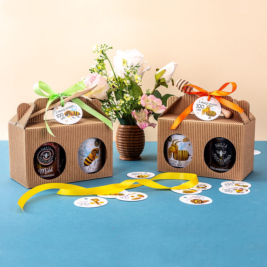 2 miody w kartoniku na urodziny ze znakami zodiaku