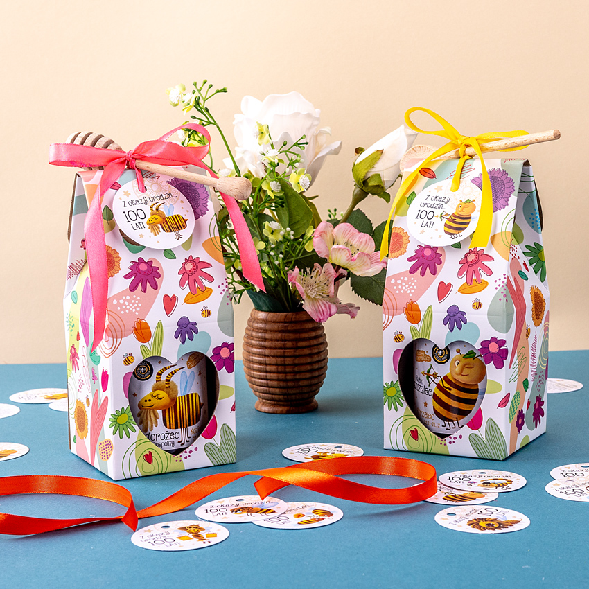 1 miód w kwiatowym pudełku na urodziny ze znakami zodiaku